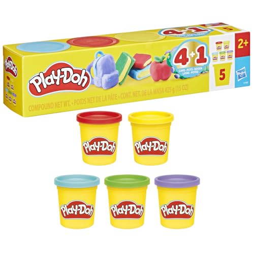 Play-Doh 5er-Pack Schulspaß Set, 85g-Dosen, Vorschulspielzeug für Kinder ab 2 Jahren, Schulpreise, Spielknete, zum Kneten & Spielen