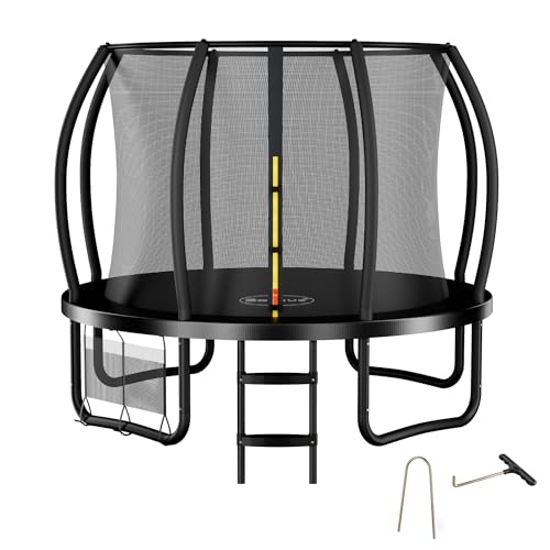 Zelsius Trampolin Schwarz Ø 305 cm für den Outdoor-Bereich | Trampolin Outdoor für maximal 150 kg, Gartentrampolin mit Sicherheitsnetz, Leiter und Schuhbeutel | Trampolin für Sport und Freizeit