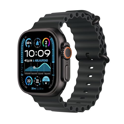 Apple Watch Ultra 2 [GPS + Celular, 49mm] Titangehäuse mit Black Ocean Band, One Size (Generalüberholt)