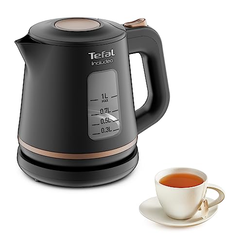 Tefal KI5338 Includeo Wasserkocher, Fassungsvermögen 1 L, Anti-Rutsch-Griff, einfach abzulesende Wasserstandsanzeige, 360°-Drehsockel, herausnehmbarer Filter, 2400 W, 23.3 x 16.6 x 20 cm