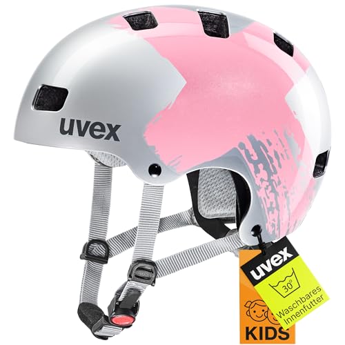 uvex Kid 3 - robuster Fahrradhelm für Kinder - individuelle Größenanpassung - waschbare Innenausstattung - Silver-rosé - 55-58 cm