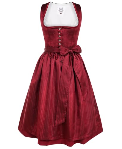 DIRNDLSTERN Damen Midi Rot - Trachtenkleid Dirndlkleid mit Plissee Dirndlschürze für Oktoberfest Trachtenrock 44