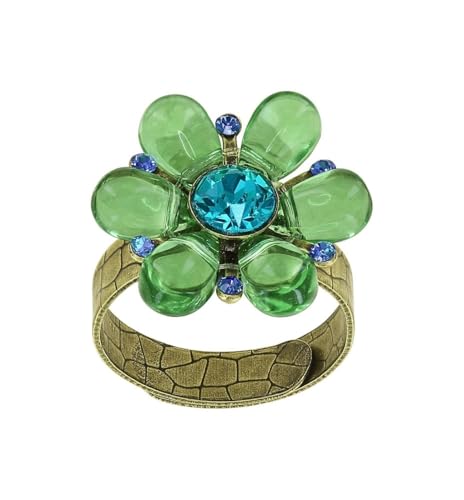 Konplott: Ring Daisy Love, moderner und modischer Blüten-Ring mit Glasplättchen und Kristallsteinen, für Damen/Frauen (blau-grün)