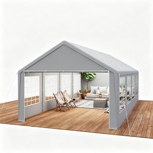 VA-Cerulean Partyzelt 4x8m Grau, Wasserdicht UV-beständig Stabil, PE-Plane Pavillon, 8 Abnehmbaren Seitenwänden mit Fenstern, Verzinktes Stahlgestänge, für Garten, Party, Hochzeit