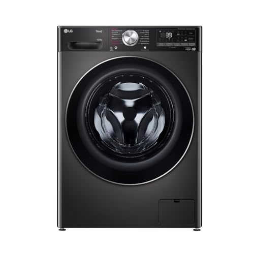 LG V9WD128H2B, Klasse A, Waschtrockner 12-8 kg, 1360 U/min, AI Direct Drive, Nachlegefunktion, Schnellwaschgang in 39 Min., mit Dampf, 60 x 61 x 85 cm ꟷ Black Stainless Steel
