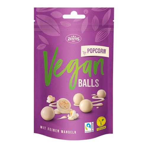 Zentis Vegan Balls Typ Popcorn, Mandelkugeln mit Popcornstücken, 90 g