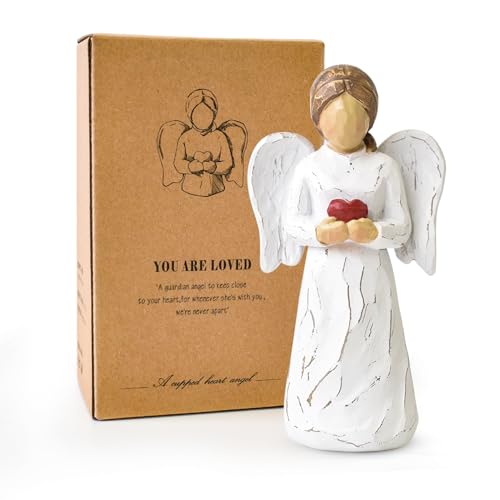 CUNTAUK Engelsstatue, Schutzengel-Figuren für Frauen, Schutzengel-Statue aus Harz mit Herz für Thanksgiving, Weihnachten, Innendekoration, Gedenkgeschenke