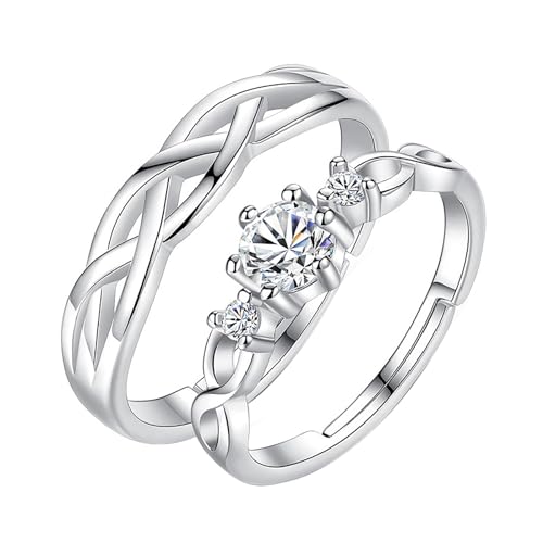 OIDEA Paar Ringe Infinity Verstellbar: 2 Stück Partnerringe Eheringe Verlobungsringe aus Edelstahl mit Zirkonia offen Einstellbar Hochzeit Versprechen Ring Schmuck Geschenk für Paare Partner