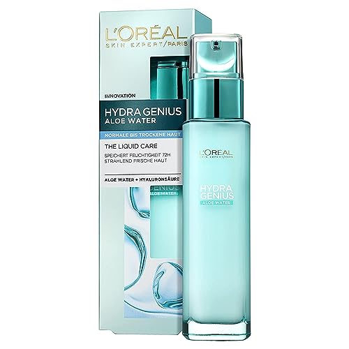 L'Oréal Paris Feuchtigkeitsfluid normale bis trockene Haut für Frauen: frische und geschmeidige Haut & bis zu 72h Feuchtigkeit mit Aloe Water und Hyaluronsäure, Hydra Genius, 1x 70ml