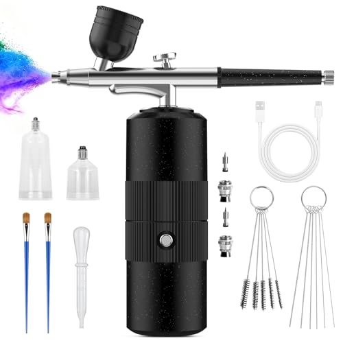 PHILORN Airbrush Set mit Kompressor, Tragbarer Kabelloser Airbrush für Friseure, Nail Art, Kuchenverzierung, Make-up, Modellmalerei，Schwarz