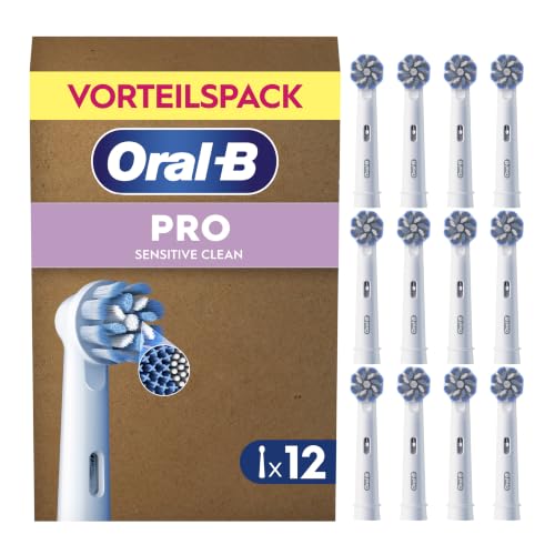 Oral-B Pro Sensitive Clean Aufsteckbürsten für elektrische Zahnbürste, 12 Stück, sanfte Zahnreinigung, X-Borsten, Original Zahnbürstenaufsatz für Oral-B Zahnbürsten, briefkastenfähige Verpackung