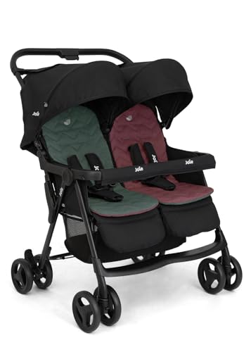 Joie aire™ twin Zwillingsbuggy – leichter Buggy mit kompaktem Faltmaß, flacher Liegefunktion, Regenschutz & zwei Sitzen, geeignet ab Geburt bis 3 Jahre (0–15 kg) (Shale)