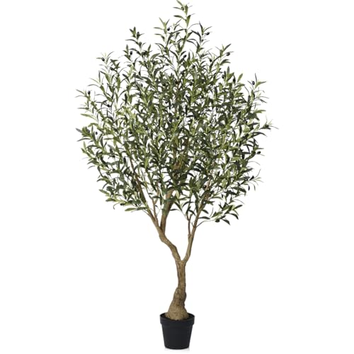VeriNatural Olivenbaum Künstlich Kunstpflanze 180cm Fake Plant Kunststoffpflanzen Künstlicher Pflanzen – 1638 Blätter & 84 Oliven UV-beständig Stabiler Topf – Deko für Wohnzimmer Balkon Büro