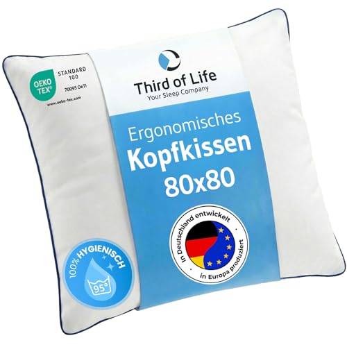 Kopfkissen 80x80 inSPIRO, Premium Kissen von Schlafexperten entwickelt, Ergonomisches Schlafkissen für Seitenschläfer, Rückenschläfer, Bauchschläfer, Ideales HWS Nackenstützkissen, Pillow Made in EU