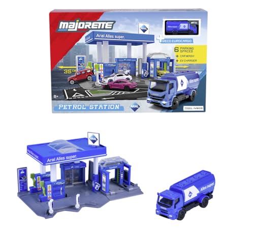 Majorette Petrol Station ARAL (inkl. Spielzeugauto) - Spielzeug-Tankstelle mit Waschanlage, Shop, Zapf- und Ladesäulen & vielen Funktionen, Auto-Spielset für Kinder ab 5 Jahre, 17x28x10 cm