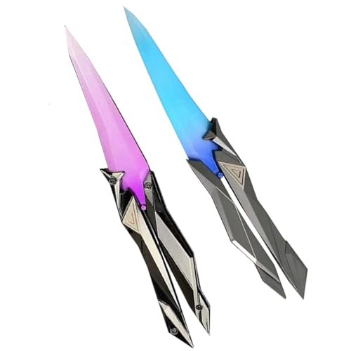 SUJEBKC 2 Valorant-Spielzeugmesser aus Kunststoff, blau mit Farbverlauf und rosa mit Farbverlauf, Spielzeugrepliken aus dem Spiel Valorant