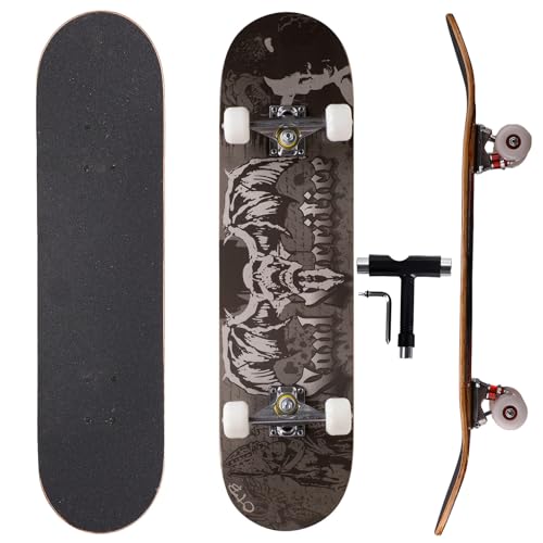 Professionelles Doppel-Kick-Skateboard, 78,7 cm Ahorn-Deck, ABEC-7-Kugellager, 95A PU-Räder, individuelles Grafikdesign (Fledermaus, 81cm)
