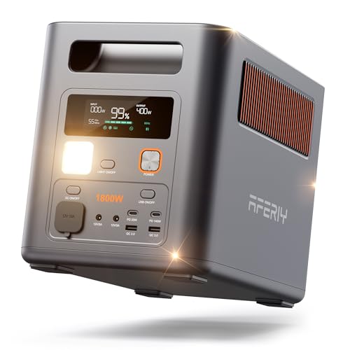 AFERIY 1800W Tragbare Powerstation 1024Wh, Erweiterbar Auf 5120Wh LiFePO4 Solargenerator & 1Std Schnellladung,<10ms USV, 9 Ausgänge, mit APP, Reine Sinuswelle 230V, für Camping/Garten/Notfall 【26 Neu】