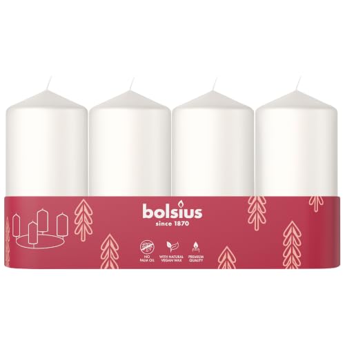 Bolsius - Adventszeit - Stumpenkerze - weiß - 10cm - 4-Pack - Dekorative Kerze - Mit natürlichem Pflanzenwachs - Ohne Palmöl