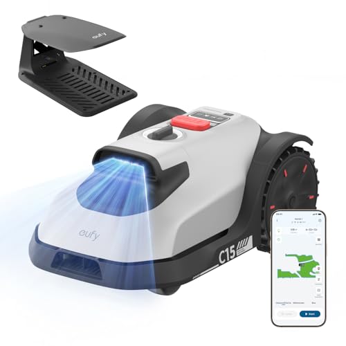 eufy C15 Mähroboter ohne Begrenzungskabel mit Garage, bis 500m², TrueVision, ohne RTK, Keine Signalprobleme, Auto-Kartierung, sicher für Igel, intelligente Navigation, präzises Randmähen