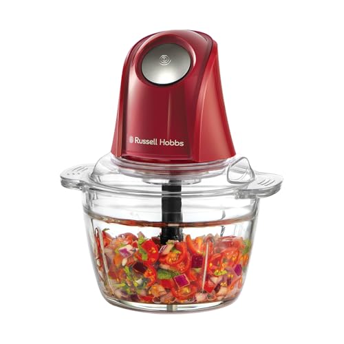 Russell Hobbs Zerkleinerer Elektrisch Mini [Glasbehälter mit Deckel] Desire Red (500ml, 2-flügeliges Edelstahlmesser, Mixer, Multi-& Universalzerkleinerer für Obst, Gemüse & Fleisch, 350W) 27132-56