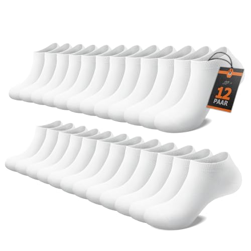 FALARY Sneaker Socken Herren Damen 12 Paar Kurze Halbsocken Baumwolle-Weiß-43-46