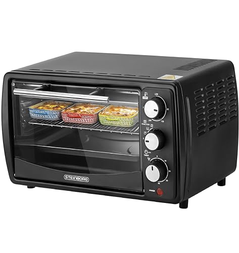 Steinborg® Mini Backofen 13 Liter Krümelblech Ober- und Unterhitze 1.200 Watt Miniofen mit Timer kleiner Backofen für Camping oder Haushalt freistehend stufenlose Temperaturregelung bis 230°C