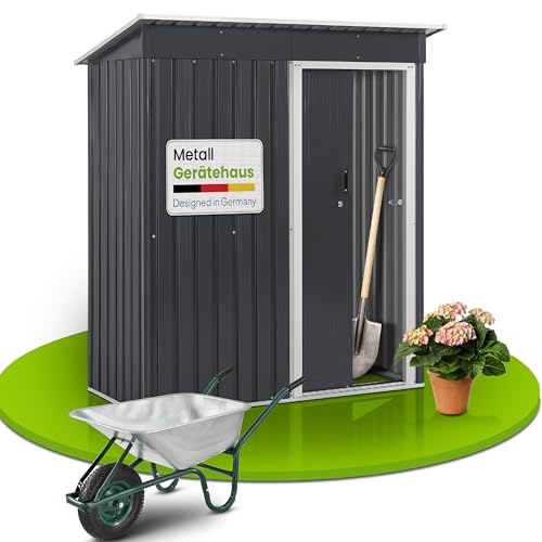 Juskys Metall Gerätehaus S mit 1 m², Pultdach, Schiebetür & Fundamentrahmen - 161 x 86 x 181 cm Geräteschuppen Gartenhaus Schuppen klein - Anthrazit