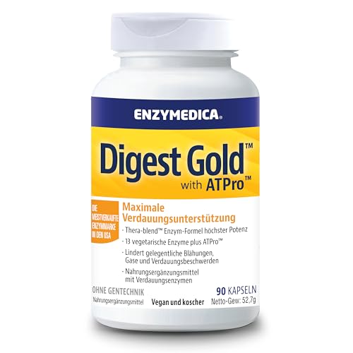 Enzymedica - Digest Gold, schnell wirkende Enzym-Formel, reduziert Gase und Blähungen, verbessert die Nährstoffaufnahme und Energie, glutenfrei, milchfrei, vegetarisch, 90 Kapseln