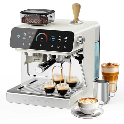 CHEFFANO Professionelle Siebträger Kaffeemaschine mit integrierter Kaffeemühle,15 Bar Druck, Touchscreen & 10 Mahlgrade, 58mm Brühgruppe & Thermoblock