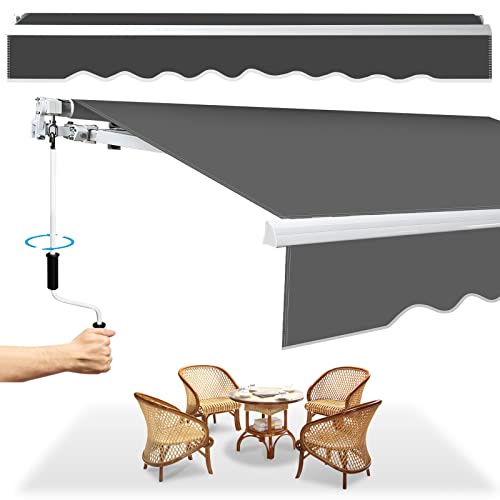 Herrselsam Gelenkarmmarkise Markise, 350x300cm Einziehbare Markise mit Handkurbel, Sonnenschutz Wasserschutz, Winkel einstellbar bis 30 Grad, Erfordert Montage inkl. Wandhalterung, Grau