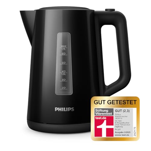 Philips Wasserkocher – 1.7 L Fassungsvermögen mit Kontrollanzeige, Pirouettenbasis, schwarz (HD9318/20)