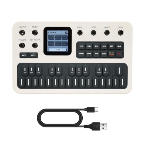 M-VAVE FM-Synthesizer Tragbarer mit 6 Operatoren, 32 Algorithmen, 128 Preset-Töne, 27-Tasten Silikon-Tastatur, 3-Kanal MIDI, eingebauter Lautsprecher, für Musikerstellung(Grau)