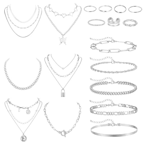 TYXHXTF 18 Stück Schmucksets für Damen, Goldschmuck Und Silberschmuck: Modeschmuck Schmuckset, Schmucksets für Damen, Women's Jewellery Sets, Schmuckset Silber