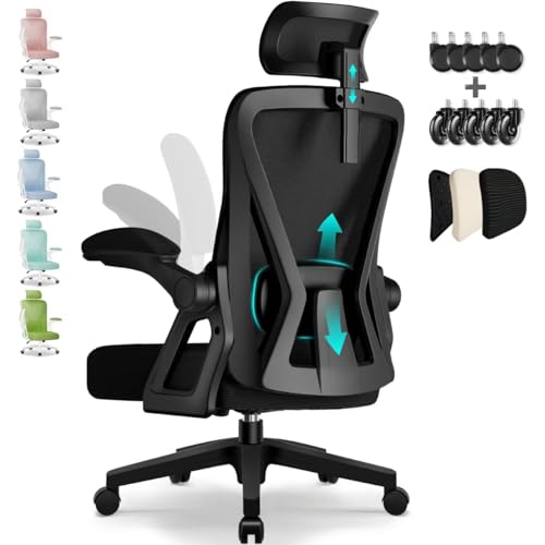 Airchros Bürostuhl,Bürostuhl Ergonomisch mit Verstellbarer Kopfstütze,Armlehnen und Lendenwirbelstütze, Schreibtischstuhl Drehstuhl Wippfunktion bis 135°,Chefsessel Rückenschonend, 150kg