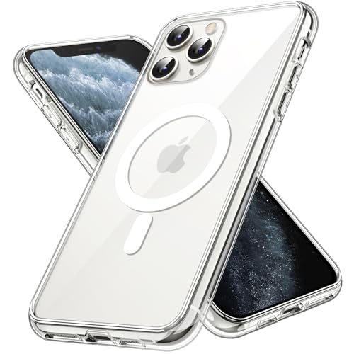 JETech Magnetisch Hülle für iPhone 11 Pro Max 6,5 Zoll Kompatibel mit MagSafe Kabellosem Laden, Stoßfeste Stoßstange Handyhülle, Kratzfeste Transparente Rückseite (Durchsichtig)