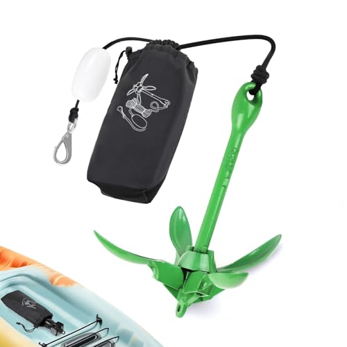 Alpinista Kajakanker, 1,6 kg, tragbar, faltbar, mit 12,2 m langem Seil für Kajak, Kanus, Angeln und Paddelbrett-Zubehör, Grün