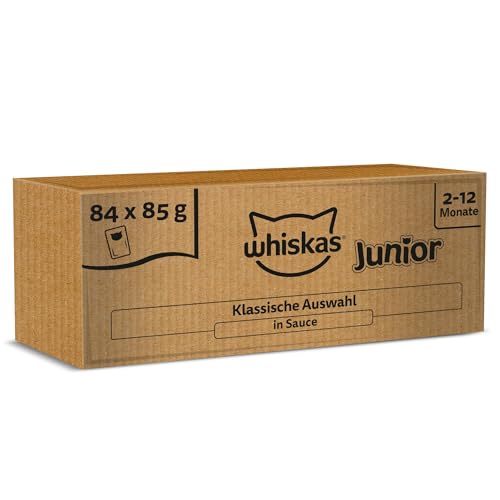 WHISKAS Junior Nassfutter in Sauce 84 x 85g Klassische Auswahl