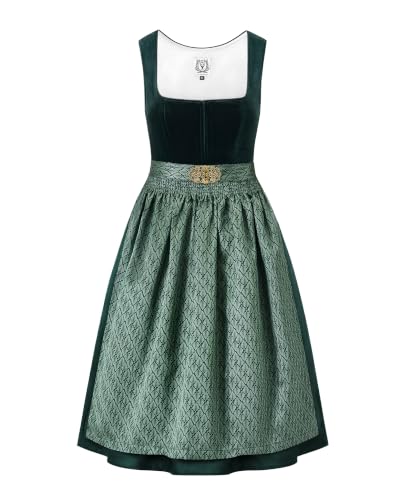 DirndlStern Dirndl Damen Trachtenkleid Grün - Trachtenrock Midi Samt Dirndlkleid Oktoberfest Outfit mit 70cm Dirndlschürzen 36
