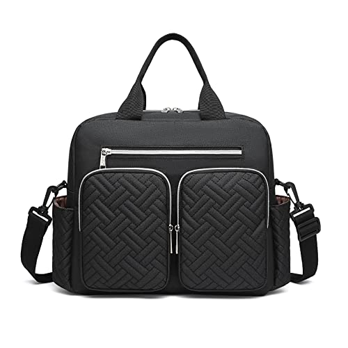 KONO Baby-Wickeltasche zum Aufhängen am Kinderwagen – Große Windeltasche mit Isolierten Fächern für Unterwegs (32x26x12cm), Leicht & Wasserdicht (Schwarz)