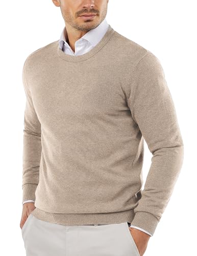 COOFANDY Herren Pullover Rundhals Strickpullover Business Leichte Crewneck Sweater Regualr Fit Kamel L