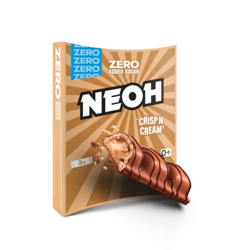 NEOH Zero Added Sugar Crisp and Cream – Milch-Haselnuss-Creme mit Kakaoüberzug | Vegetarisch & Low Carb | 3g Nettokohlenhydrate pro | Die gesunde Alternative (3x22g Crisp n Cream)