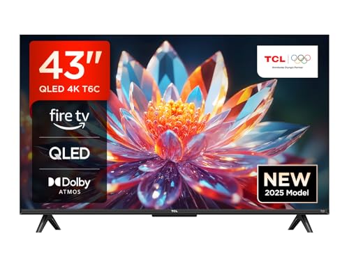 TCL 43T6C 43 Zoll QLED Fernseher, 4K UHD Fire TV, HDR10+, Dolby Vision & Atmos, Smart TV mit Sprachsteuerung mit Alexa, Google Cast & AirPlay 2