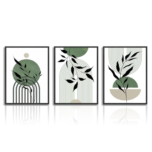 Dazzlewall Salbei Grün Boho Wandbilder Modern Minimalistische Abstrakte Geometrische Leinwand Bilder für Schlafzimmer Wohnzimmer 30x40 cm 3er Set Ohne Rahmen
