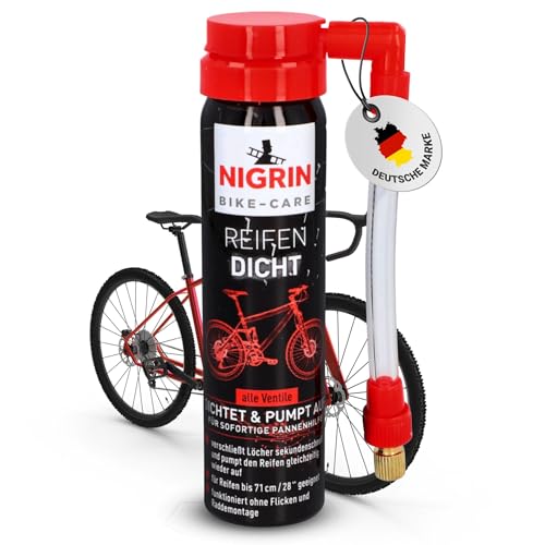 NIGRIN Fahrrad Reifendicht, sofortige Pannenhilfe, geeignet für alle gängingen Ventile, 75 ml