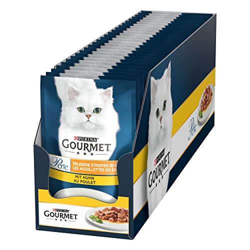 Gourmet Perle Erlesene Streifen Katzenfutter nass, mit Huhn, 26er Pack (26 x 85g)