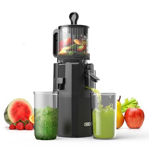 WETIE Entsafter - Slow Juicer mit 120 mm (4.7 Zoll) XXL-Einfüllschacht für ganze Früchte und Gemüse, Kaltpress-Entsafter, 99% Saftausbeute, Leicht zu Reinigen, BPA-Frei, inkl. 2 Gläsern & Rezeptbuch