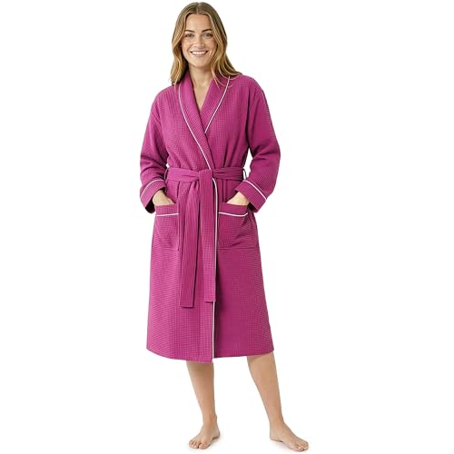 Bademantel Damen S–2XL, Teenager Baumwolle Bademantel Waffelpique, Leichter Saunamantel Mit Gürtel Und Taschen, Geschenke für Frauen (2XL, Orchidee)