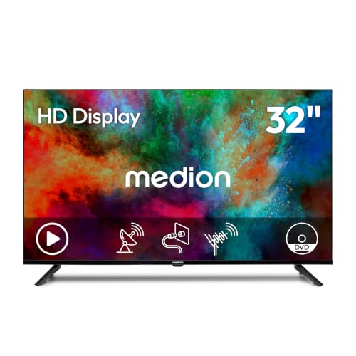 MEDION 80 cm (32 Zoll) HD Fernseher (integrierter DVD-Player, Triple Tuner Receiver DVB-T2 DVB-C DVB-S2, 2 x HDMI, USB, Kopfhöreranschluss, AV in, Mediaplayer, CI+, MD 832003)