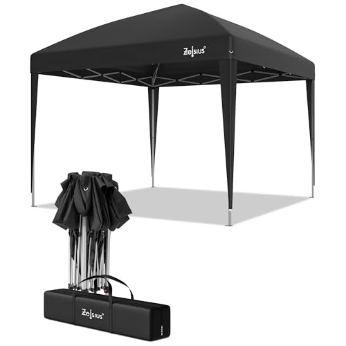 Zelsius Faltbarer Pavillon 3x3 m | Schwarz | Pop-Up Faltpavillon 3x3 UV30, Gartenzelt faltbar, Klapp Partyzelt mit Tasche | Unterstand für Garten, Sonnenschutz, Gartenpavillon klappbar, Pop Up Zelt